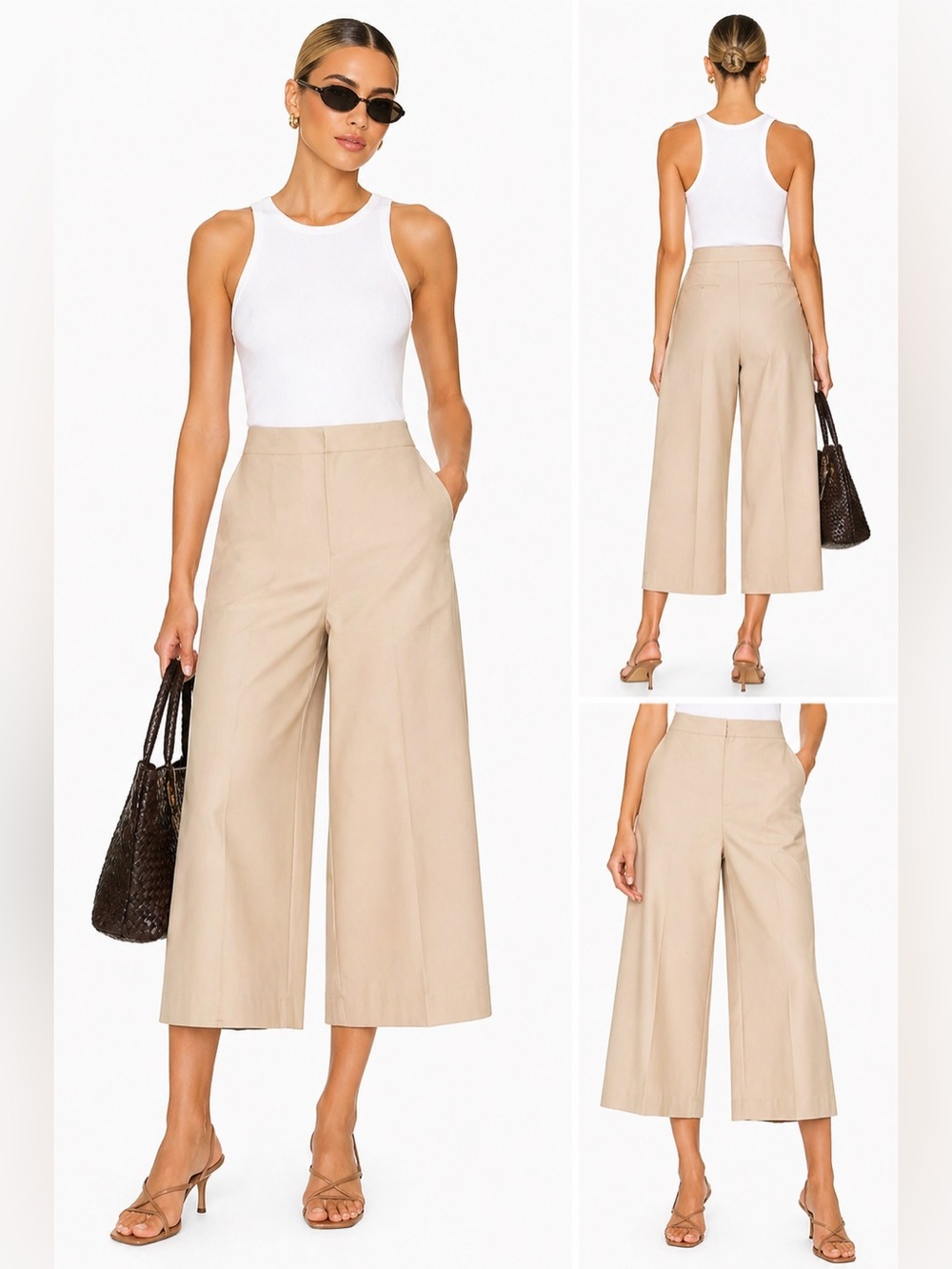 Ralph Lauren Lauren Wide Leg Cropped Pants Beige Size 14